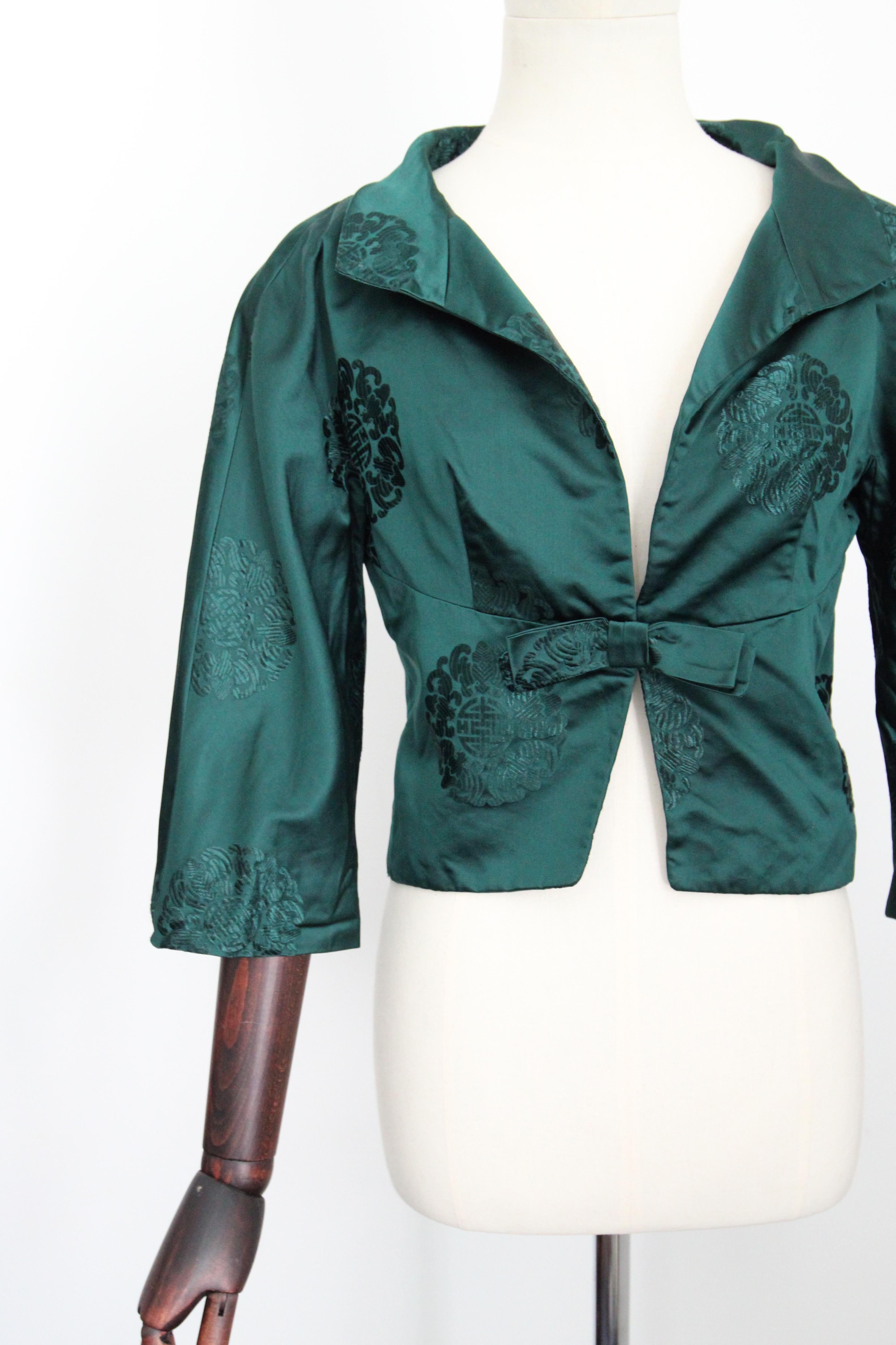 Vintage anni '50 Giacca in broccato di seta verde Blazer di seta anni '50 UK 6-8 US 2-4 In condizioni buone in vendita a Cheltenham, GB