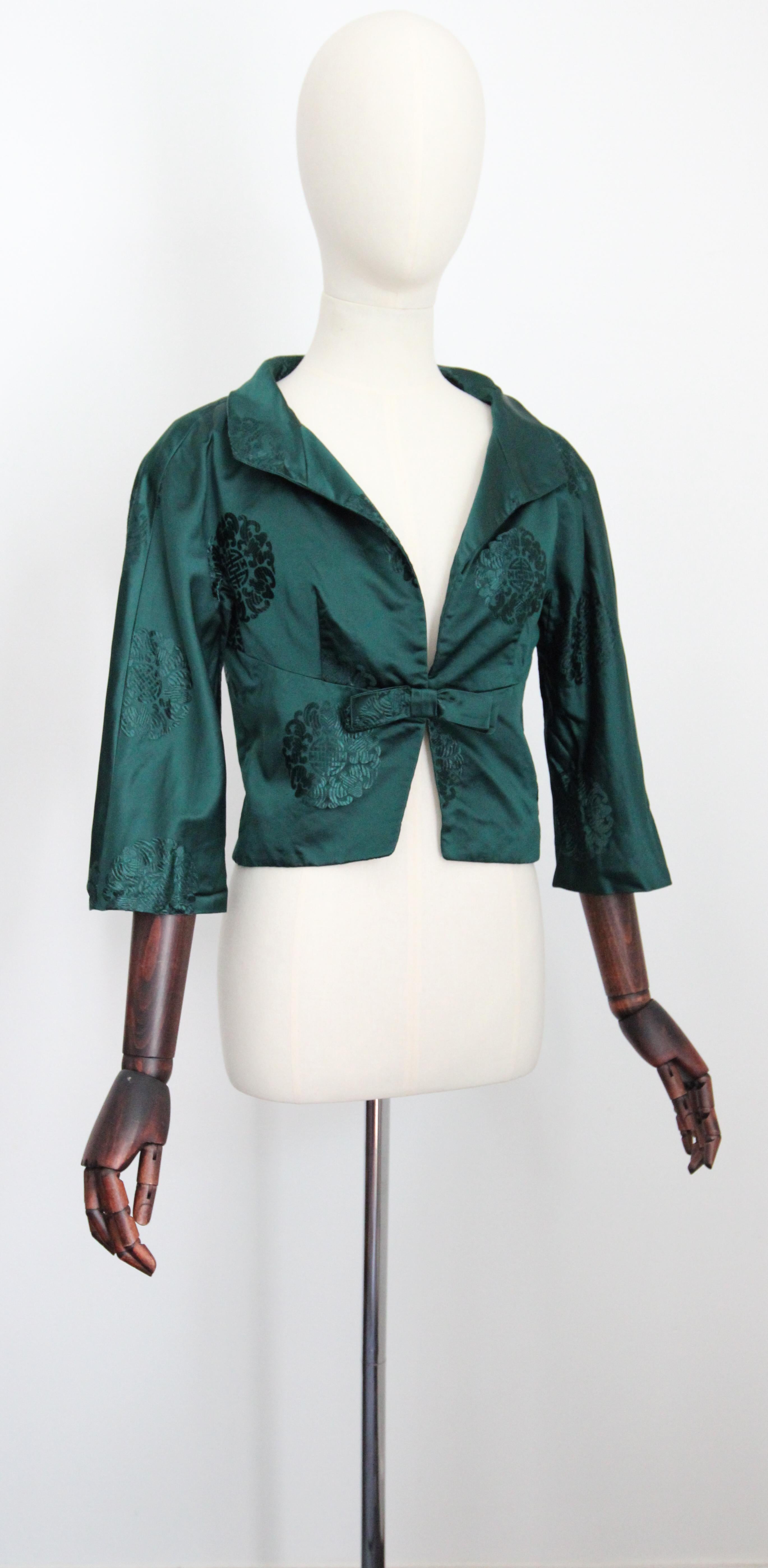 Donna Vintage anni '50 Giacca in broccato di seta verde Blazer di seta anni '50 UK 6-8 US 2-4 in vendita