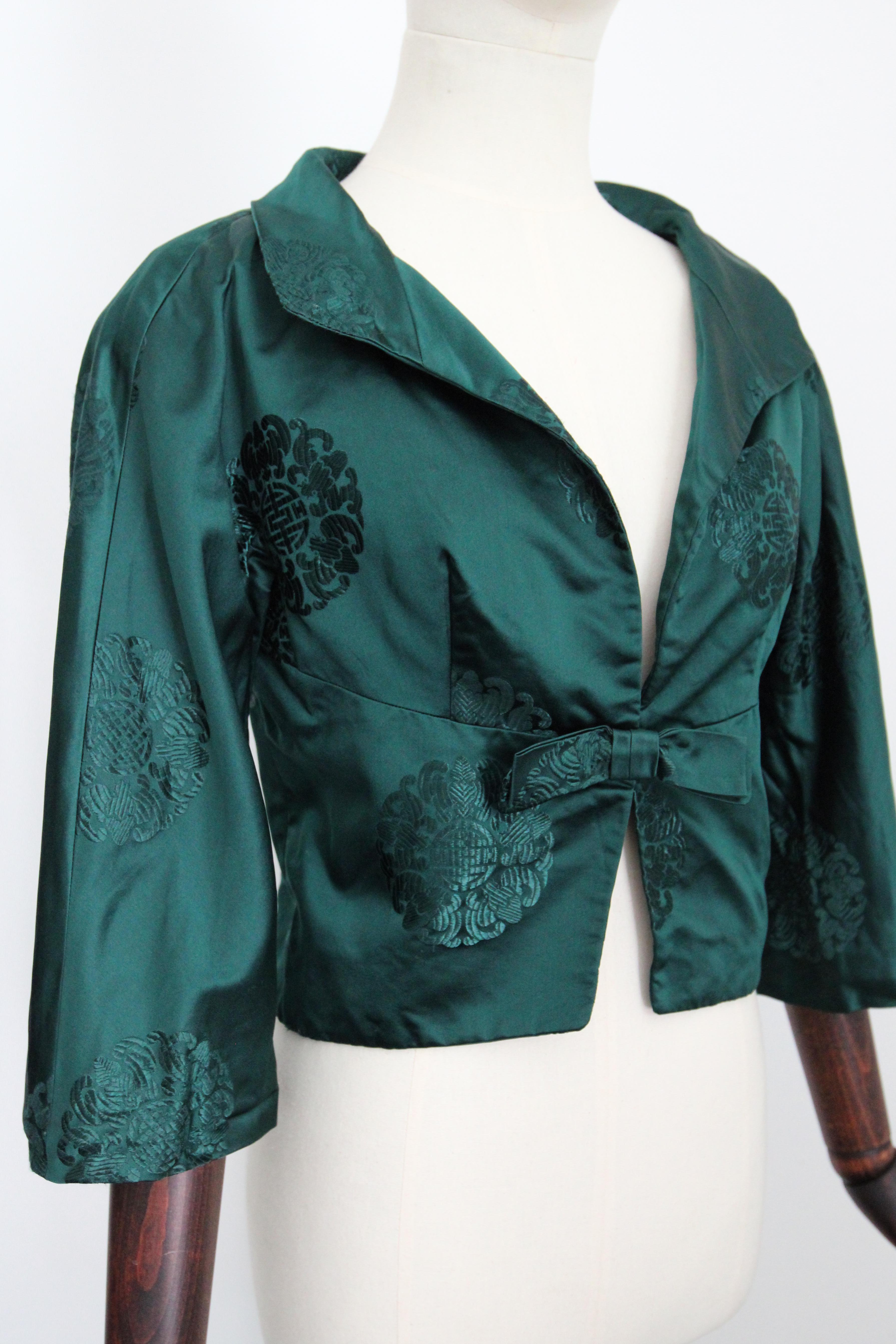 Vintage anni '50 Giacca in broccato di seta verde Blazer di seta anni '50 UK 6-8 US 2-4 in vendita 1
