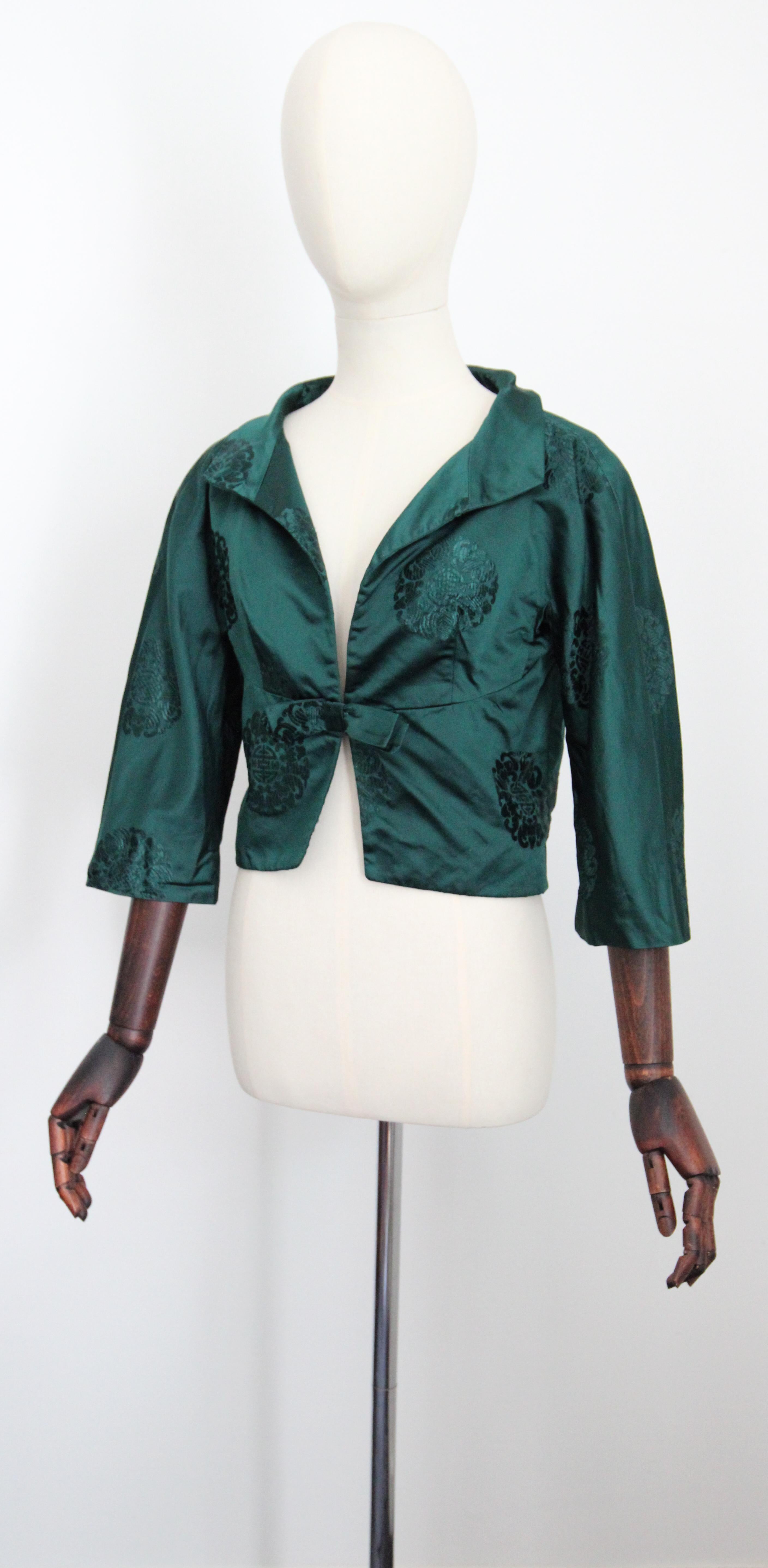 Vintage anni '50 Giacca in broccato di seta verde Blazer di seta anni '50 UK 6-8 US 2-4 in vendita 2