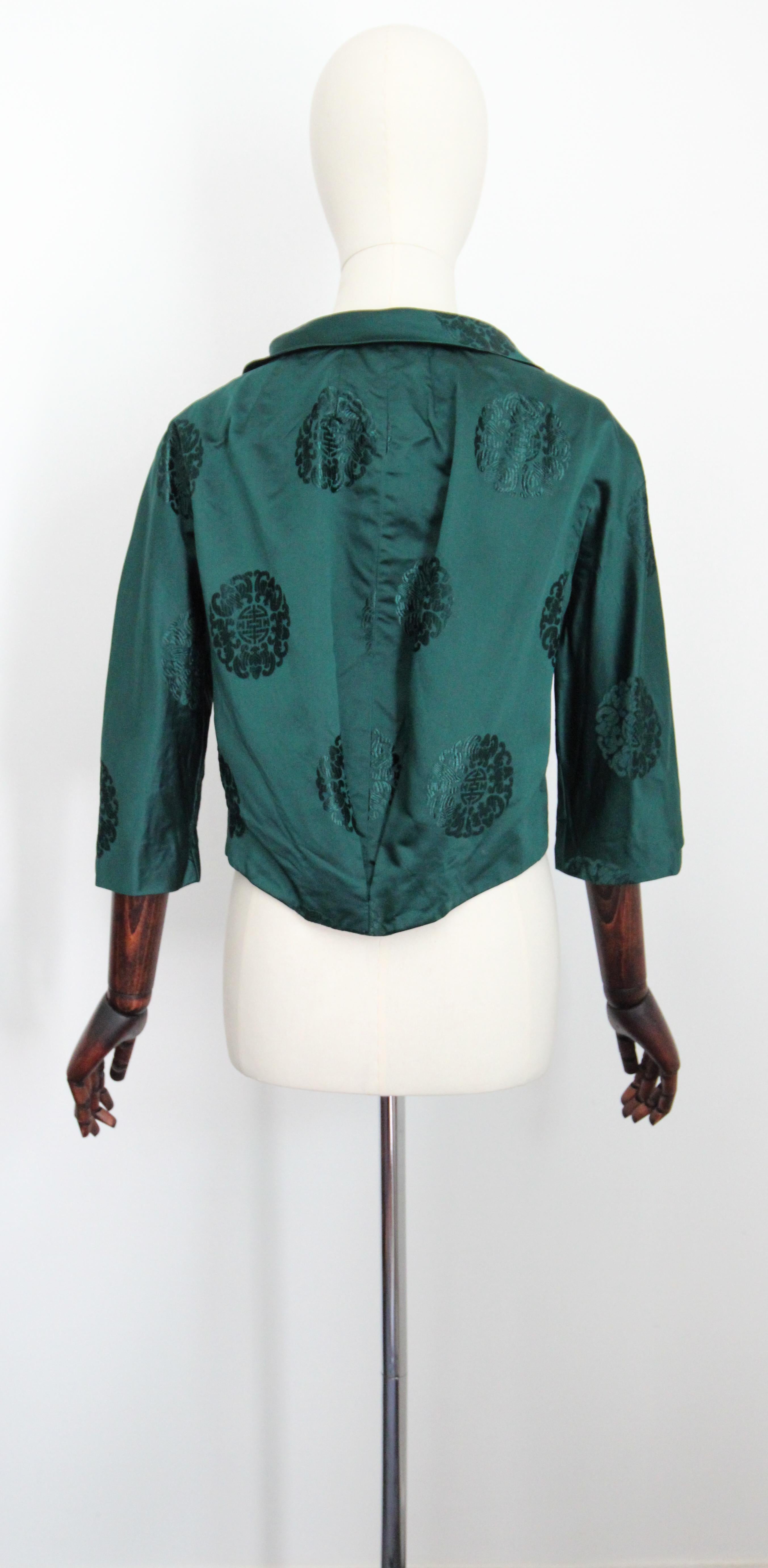 Vintage anni '50 Giacca in broccato di seta verde Blazer di seta anni '50 UK 6-8 US 2-4 in vendita 3