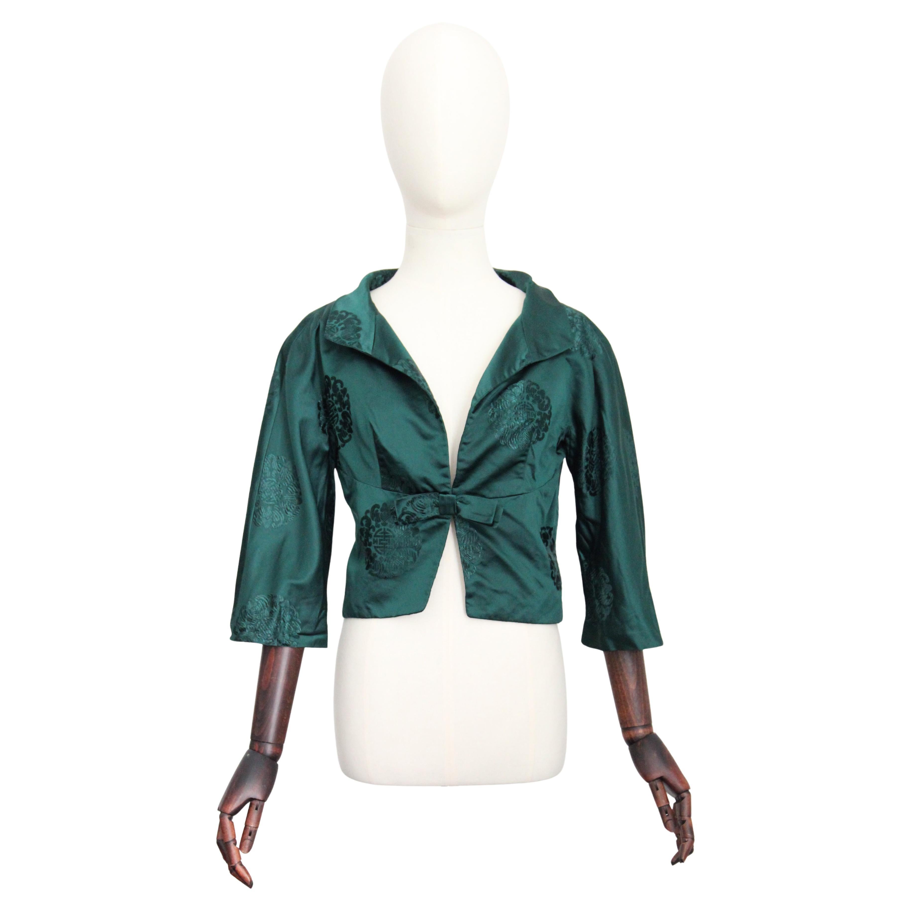Vintage anni '50 Giacca in broccato di seta verde Blazer di seta anni '50 UK 6-8 US 2-4