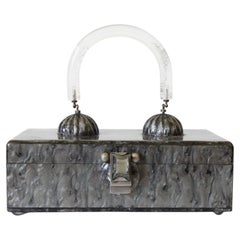 Vintage 1950's Grey Lucite Llewellyn Box Bag Lucite Purse Marbled