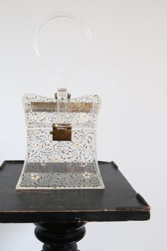 Vintage 1950's hand painted Wilardy Floral Lucite bag vintage handbag