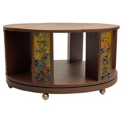 Mesa de centro giratoria con incrustaciones estilo Art Déco vintage de los años 50 hecha a mano