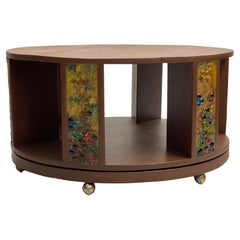 Retro 1950s Handcrafted Art Deco Style Rotating Coffee Table With Inlays