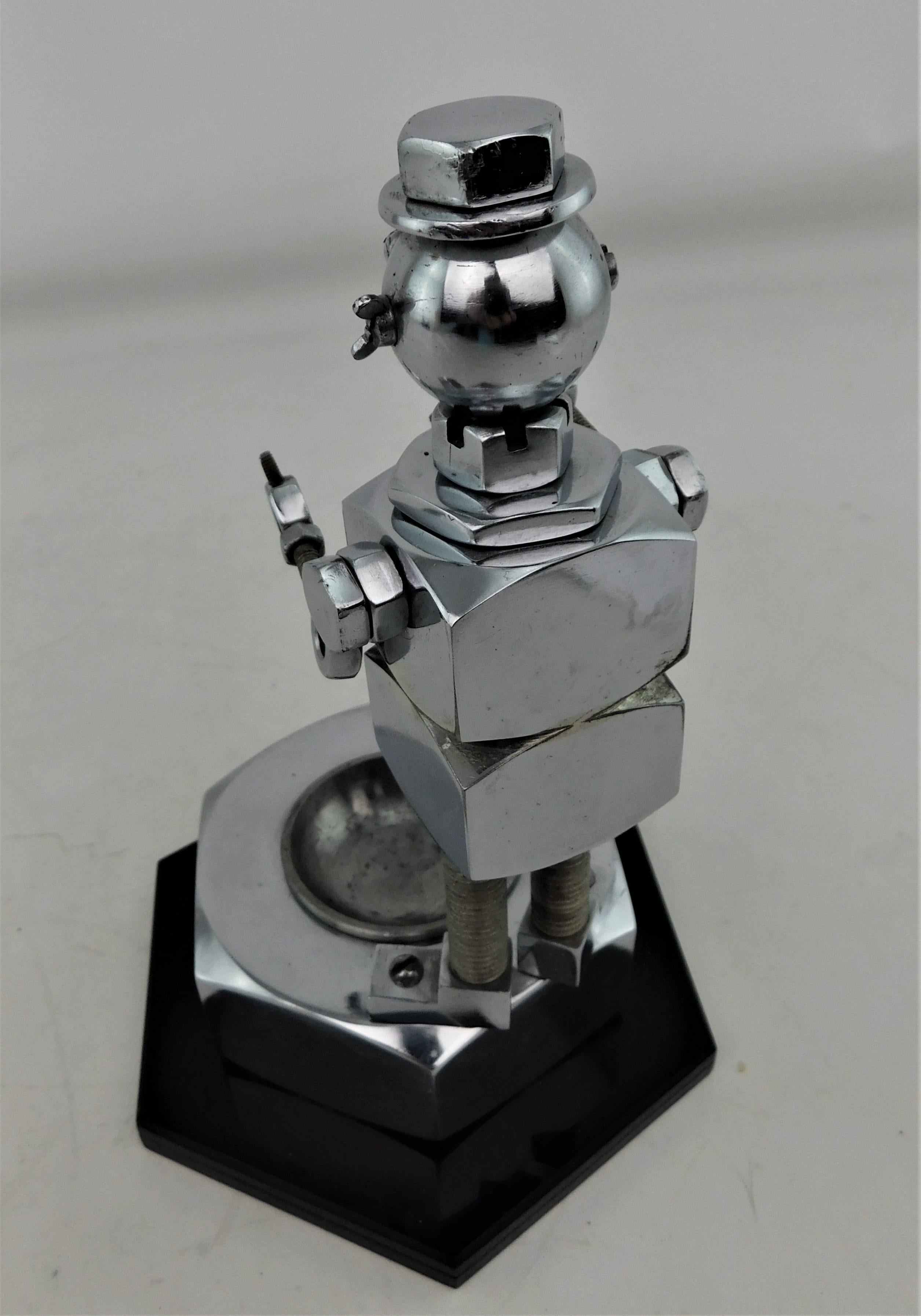 Vintage 1950s Handmade Robot Ashtray Sculpture Metal Scrap Art Articulating For Sale 1