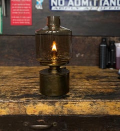 Vintage 1950s Hans-Agne Jakobsson Oil Lamp Model L-47 Vintage Brass Amber Glass