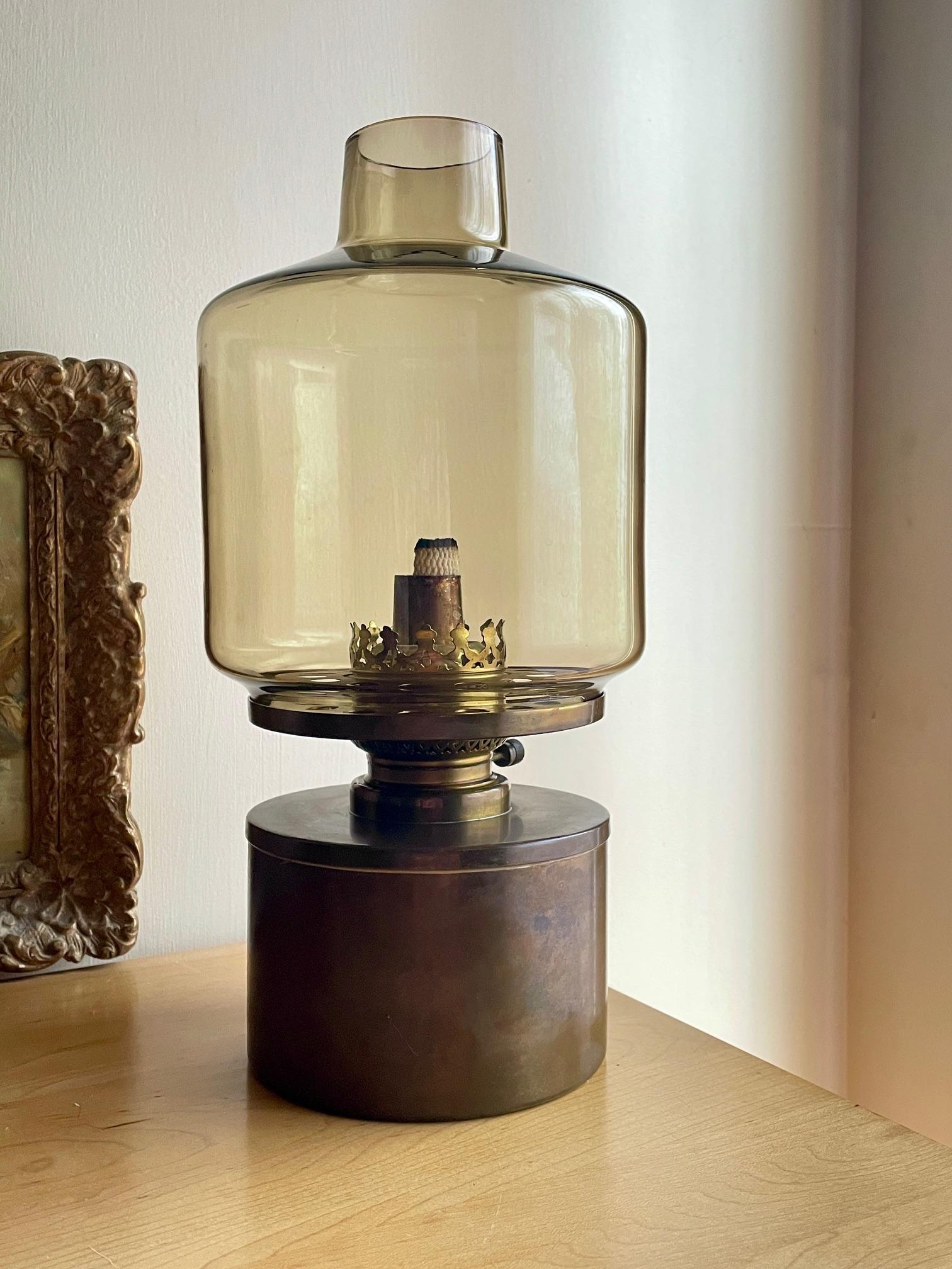 Scandinavian Modern Vintage 1950s Hans-Agne Jakobsson Oil Lamp Model L-47 Vintage Brass Amber Glass For Sale