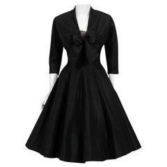 Vintage 1950's Harvey Berin Black Silk Lace Illusion Strapless Dress & Bolero