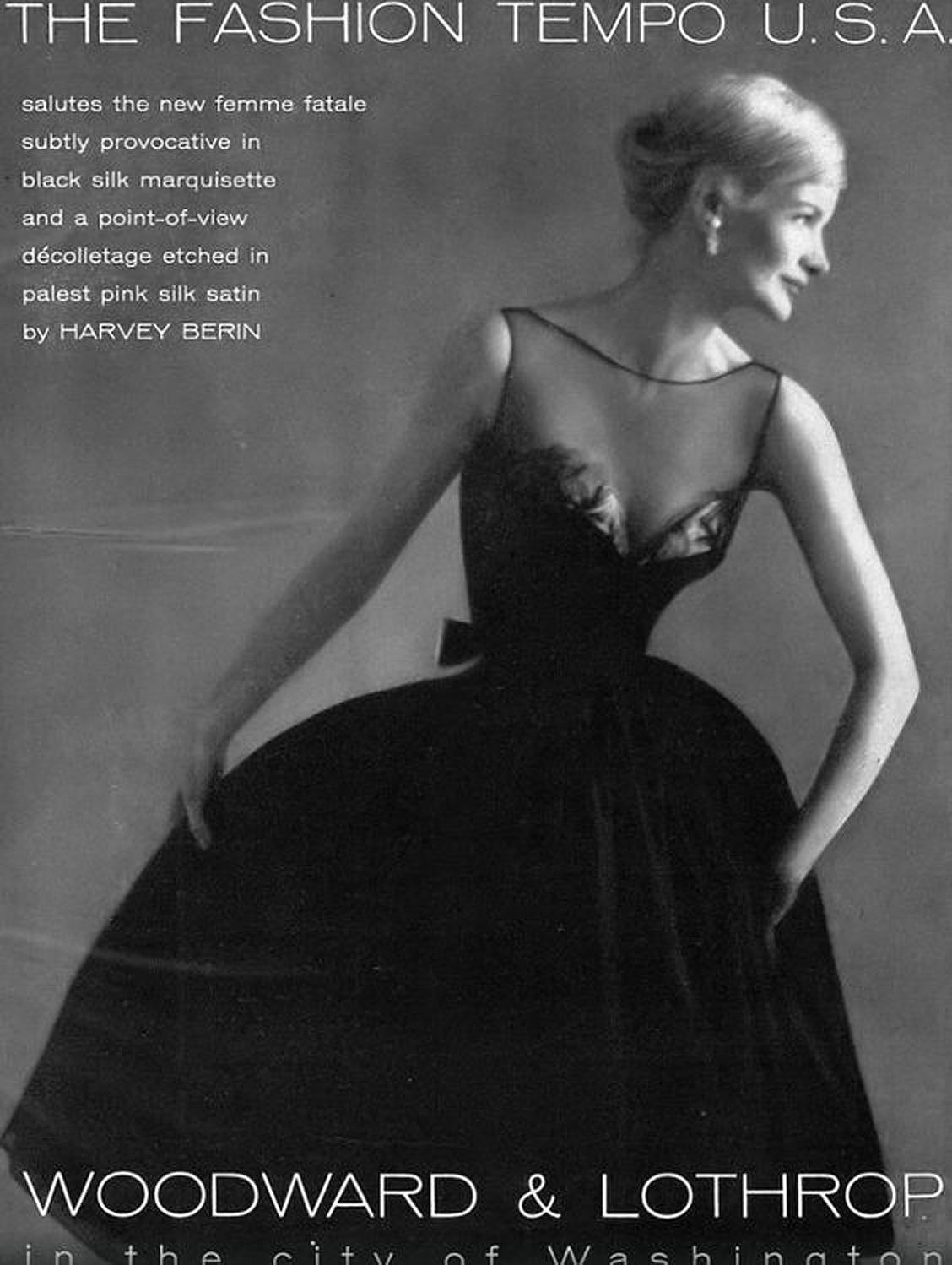 Breathtaking Harvey Berin designer documented black silk-chiffon full circle skirt party dress dating back to 1957. Not only is this look totally timeless, but she still has her original store tags attached from over 60 years ago! Harvey Berin