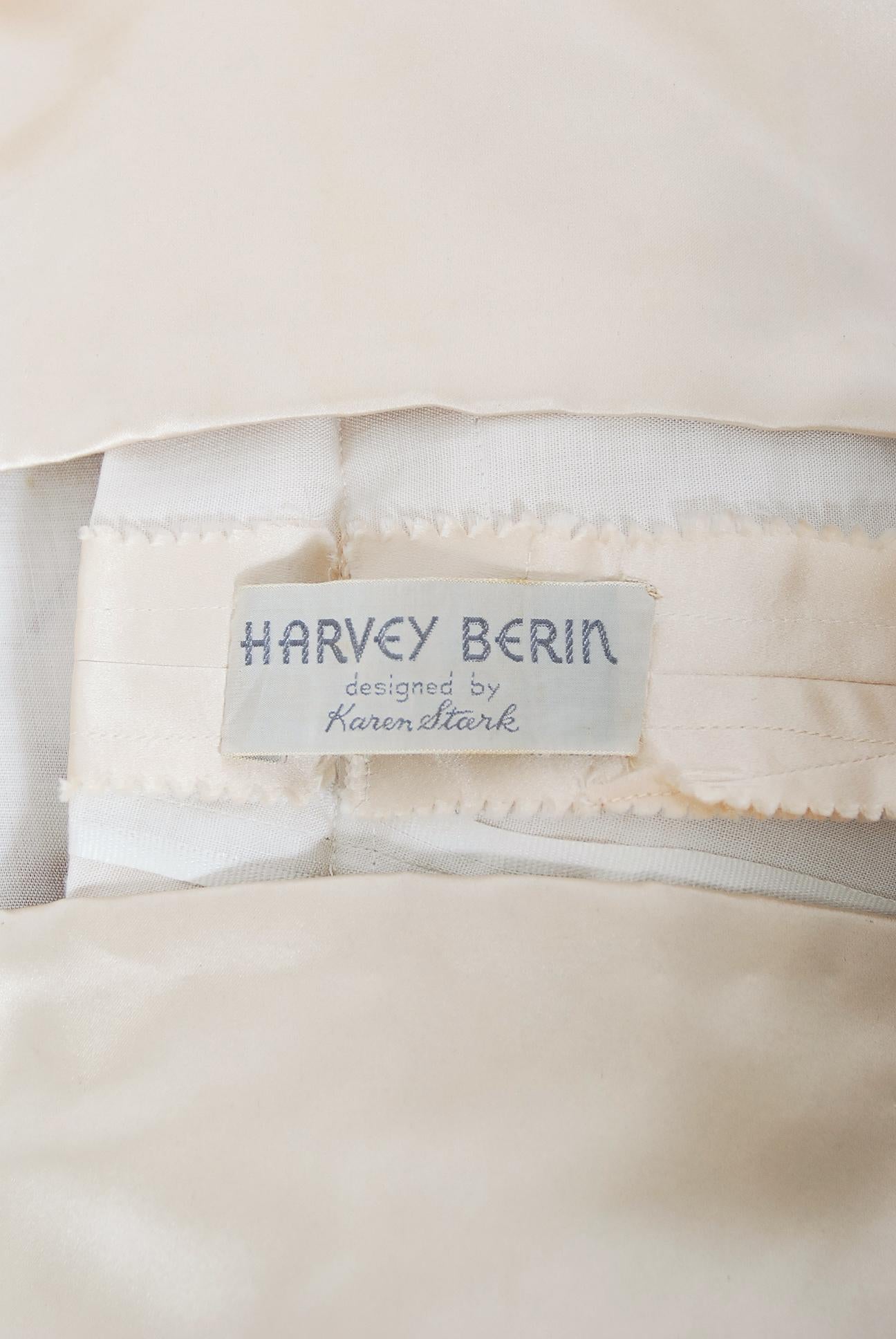 Vintage 1950's Harvey Berin Embroidered Floral Ivory Silk Strapless Bridal Dress 4