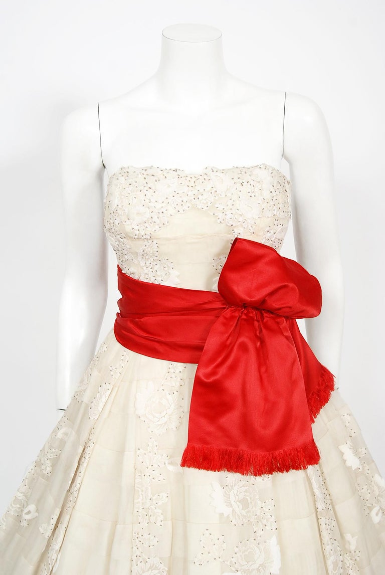 Incredible 1950s Harvey Berin Couture Densely Beaded Ivory Silk Dress