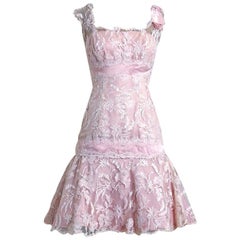 Vintage 1950's Harvey Berin Pink Chantilly Lace & Silk Shelf-Bust Flounce Dress