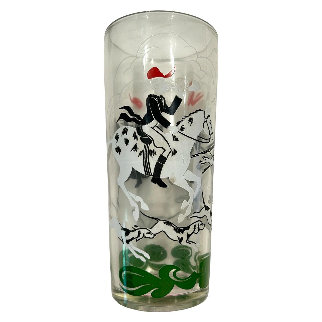 Painted Vintage 1950s Hazel Atlas Glass Co. “Tally Ho” Hunt Scene Cocktail Shaker