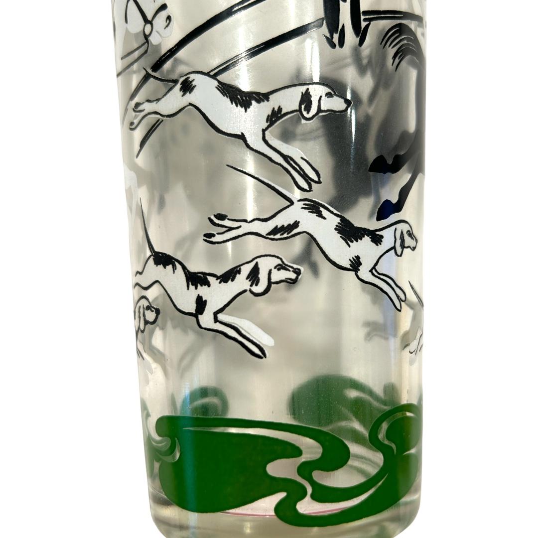 20th Century Vintage 1950s Hazel Atlas Glass Co. “Tally Ho” Hunt Scene Cocktail Shaker