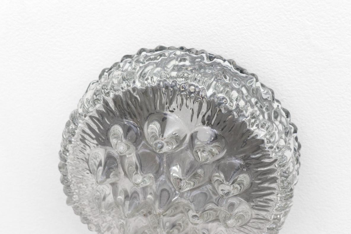 Early 1950's Heavy Molded Glass Ceiling or Wall Sconce with Ornate Design For Sale 2