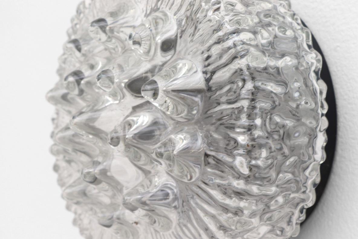 Early 1950's Heavy Molded Glass Ceiling or Wall Sconce with Ornate Design For Sale 3