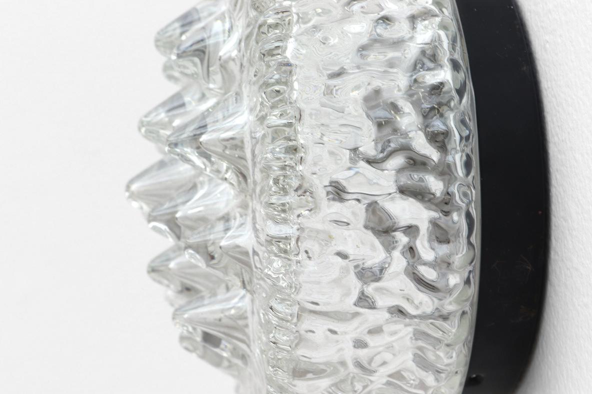 Early 1950's Heavy Molded Glass Ceiling or Wall Sconce with Ornate Design For Sale 4