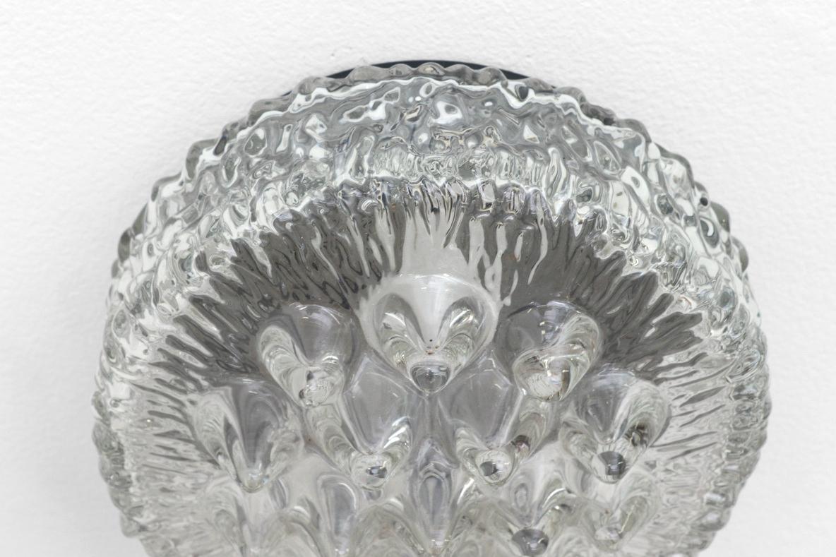 Early 1950's Heavy Molded Glass Ceiling or Wall Sconce with Ornate Design For Sale 6