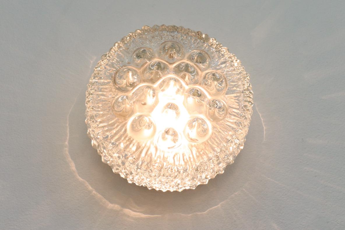 20th Century Early 1950's Heavy Molded Glass Ceiling or Wall Sconce with Ornate Design For Sale