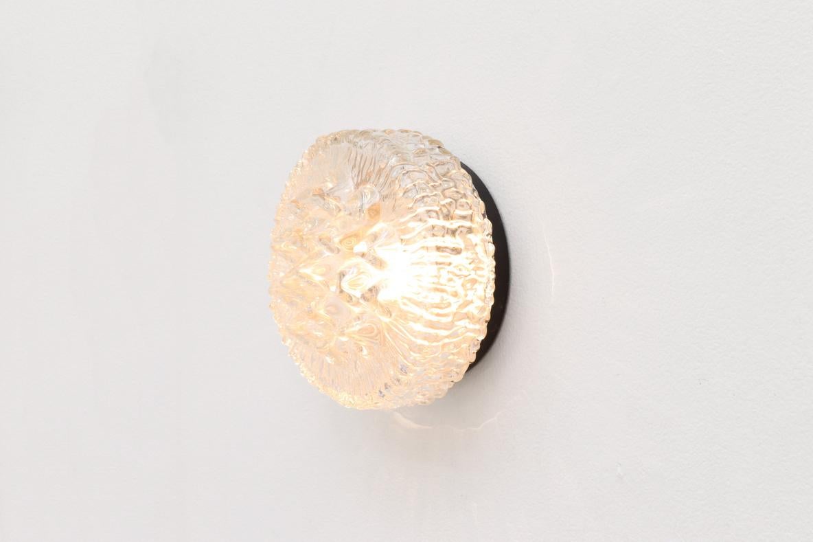 Metal Early 1950's Heavy Molded Glass Ceiling or Wall Sconce with Ornate Design For Sale