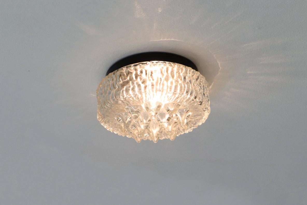 Early 1950's Heavy Molded Glass Ceiling or Wall Sconce with Ornate Design For Sale 1
