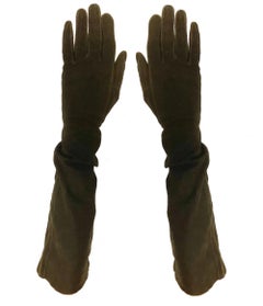 Vintage años 50 Hermes Couture guantes de ante marrón Codo