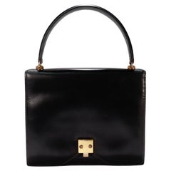 Vintage 1950s Hermes "Sac G8" Handtasche in schwarzer Box Leder