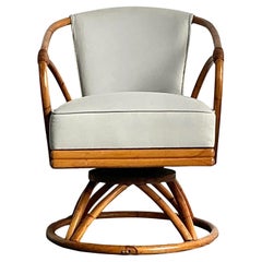Vintage 1950s Heywood Wakefield Bent Rattan Swivel Chair