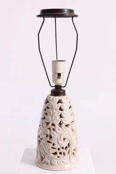 Vintage 1950s Hjorth Ceramic Table Lamp from Bornholm with New Shade and US Plug