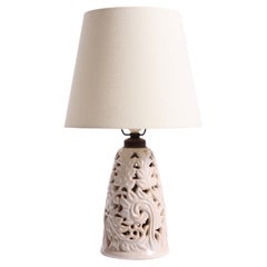 Vintage 1950s Hjorth Ceramic Table Lamp from Bornholm with New Shade and US Plug