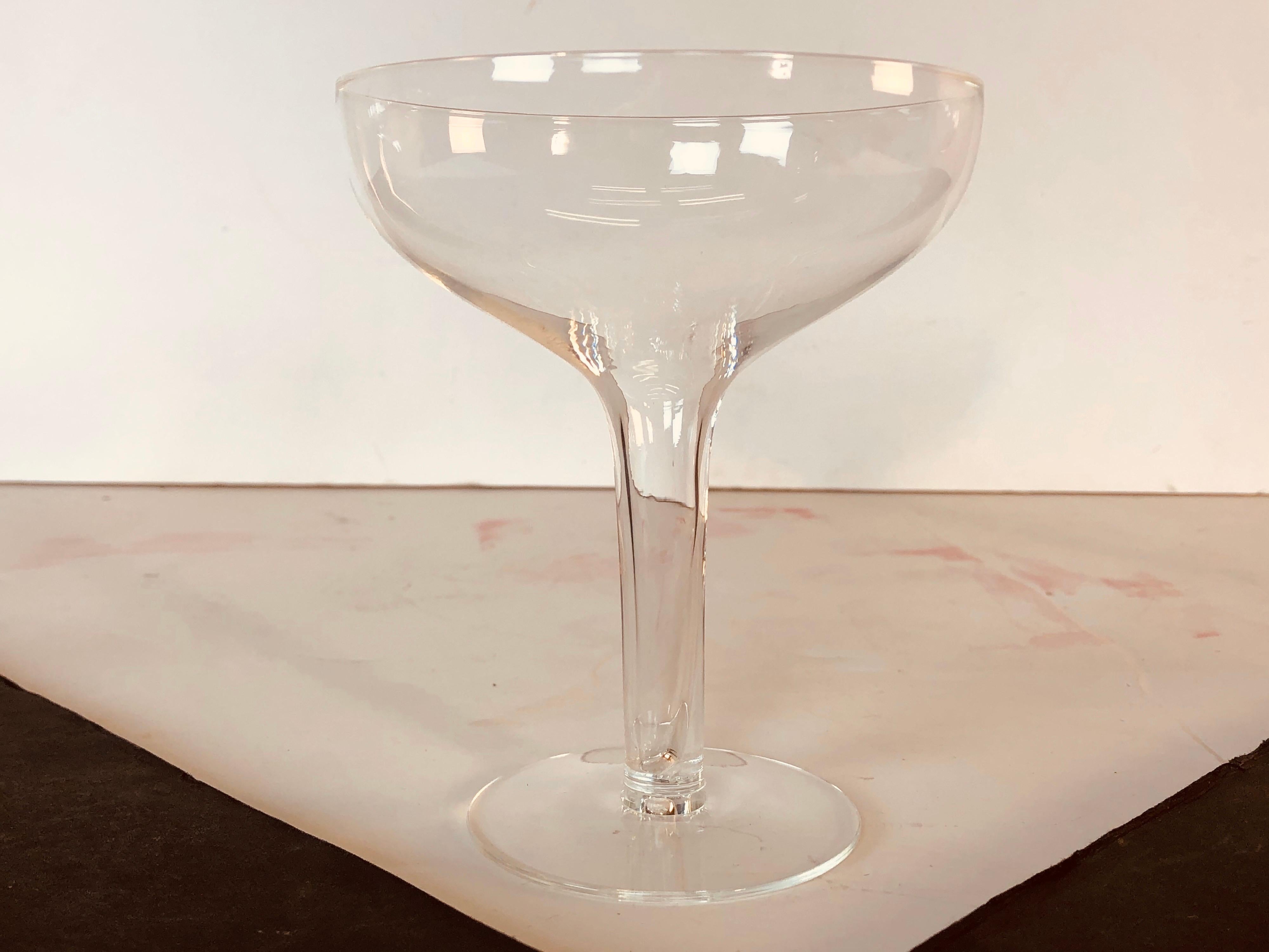 Mid-Century Modern Vintage 1950s Hollow Stem Clear Glass Coupes, Set of 4