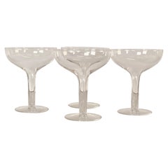 Vintage 1950s Hollow Stem Clear Glass Coupes, Set of 4