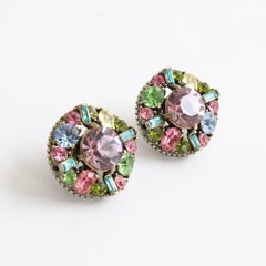 Vintage 1950's Hollycraft Pastell Strass Schraube zurück Ohrringe Midcentury