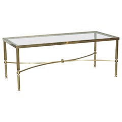 Vintage 1950
s Hollywood Regency Brass 
Glass Coffee Table