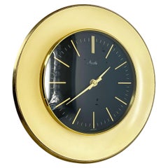 Retro 1950s Hollywood Regency Brass Wall Clock Mauthe Electric, Germany