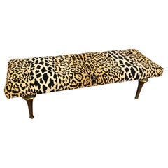 Vintage 1950s Hollywood Regency Dorothy Draper Style Leopard Upholstered Bench