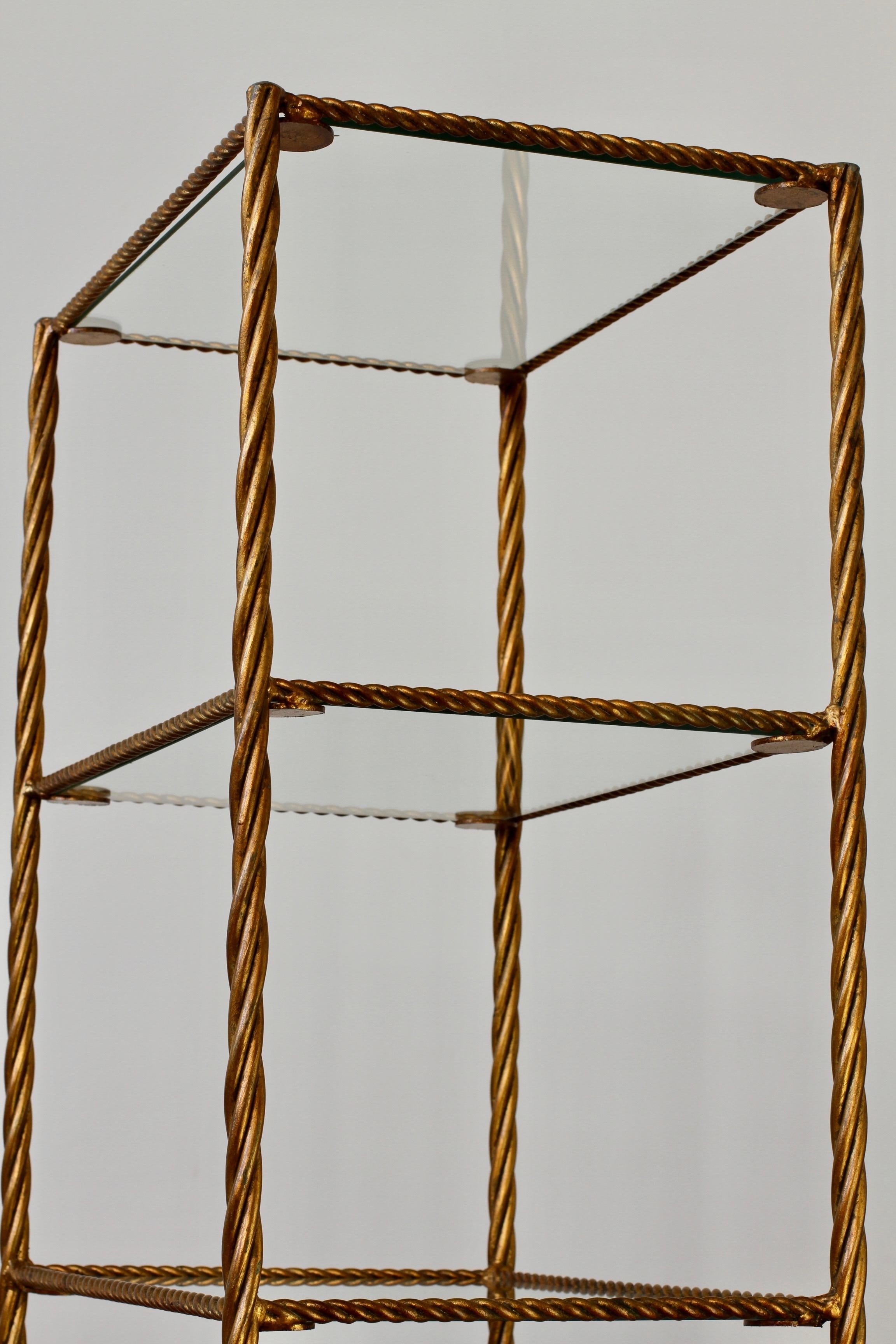 20th Century Vintage 1950s Hollywood Regency Gilt Wrought Iron Rope & Tassel Shelves or Stand