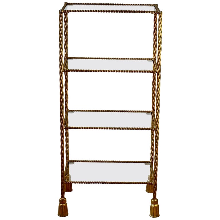 Vintage 1950s Hollywood Regency Gilt Wrought Iron Rope And Tassel Vintage 1950s Hollywood Regency Gilt Wrought Iron Rope Tassel Shelves Or Stand For