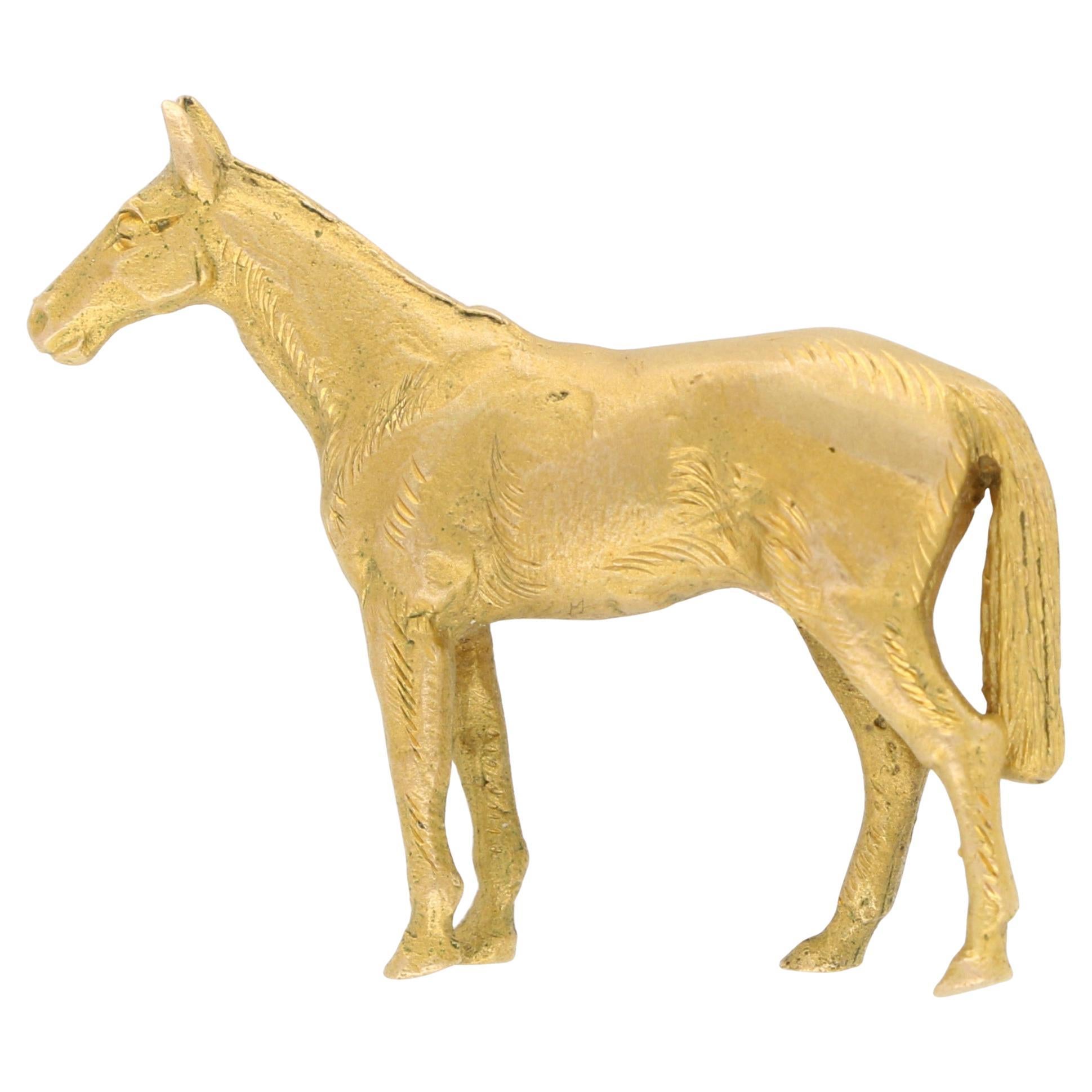 Vintage 1950's Horse Brooch in Solid 9k Yellow Gold