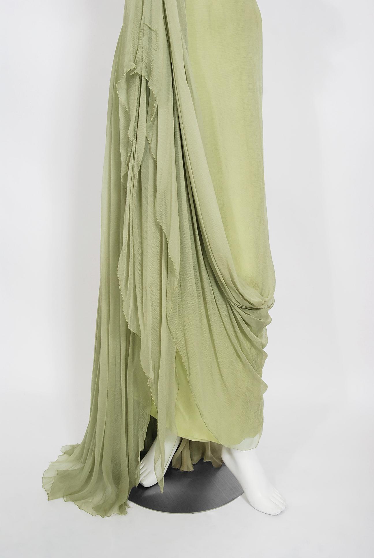 Vintage 1950's Howard Greer Couture Sage-Green Draped Chiffon Strapless Gown   In Good Condition In Beverly Hills, CA