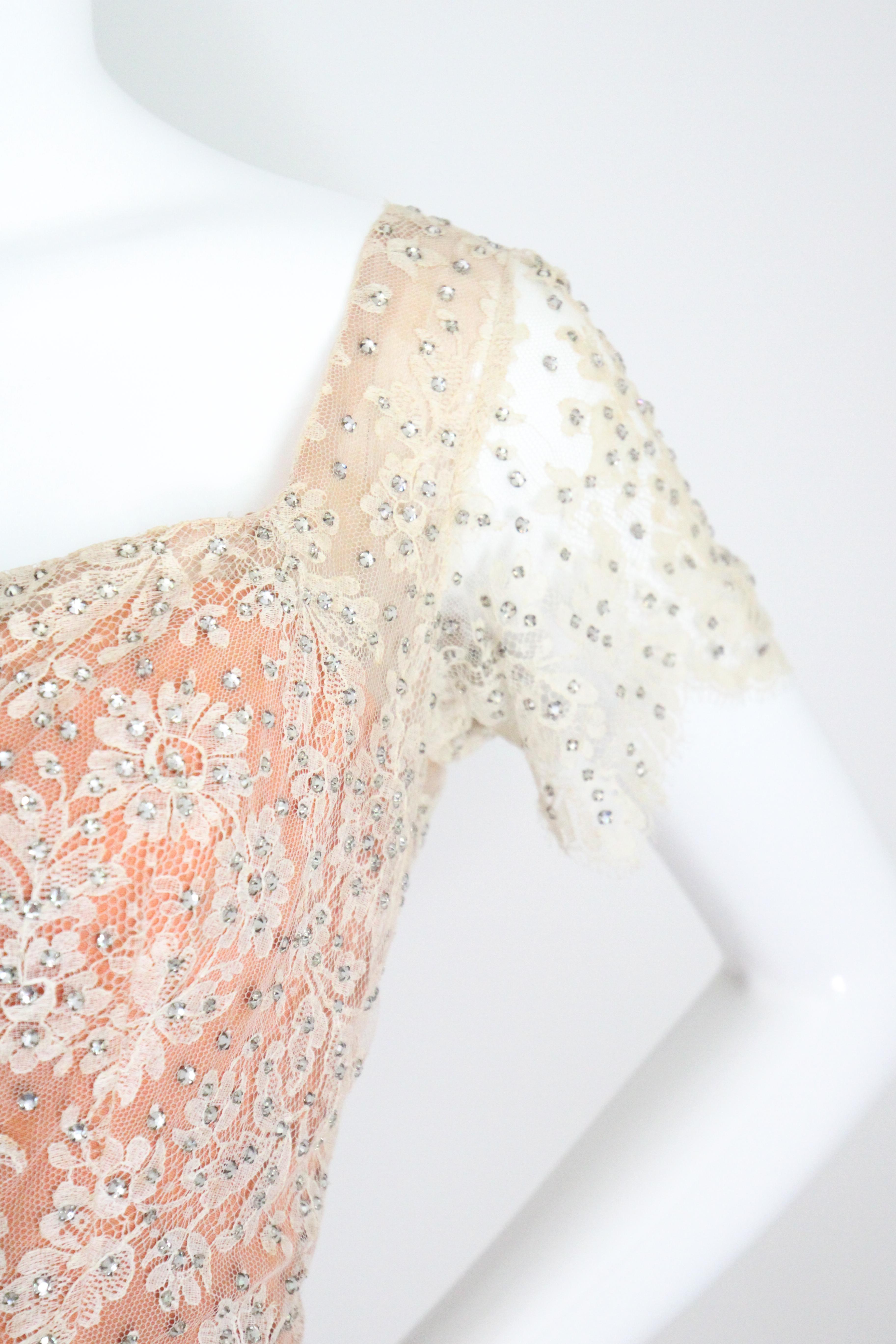 Donna Abito vintage anni '50 di Howard Greer con pizzo e strass UK 8 US 4 in vendita