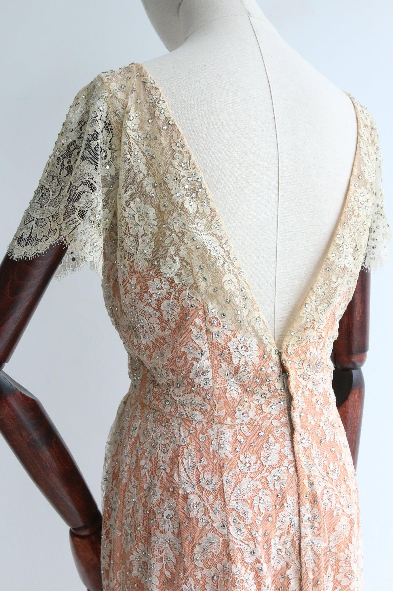 Vintage 1950's Howard Greer Lace and Rhinestone Embellished Dress UK 8 US 4 For Sale 1