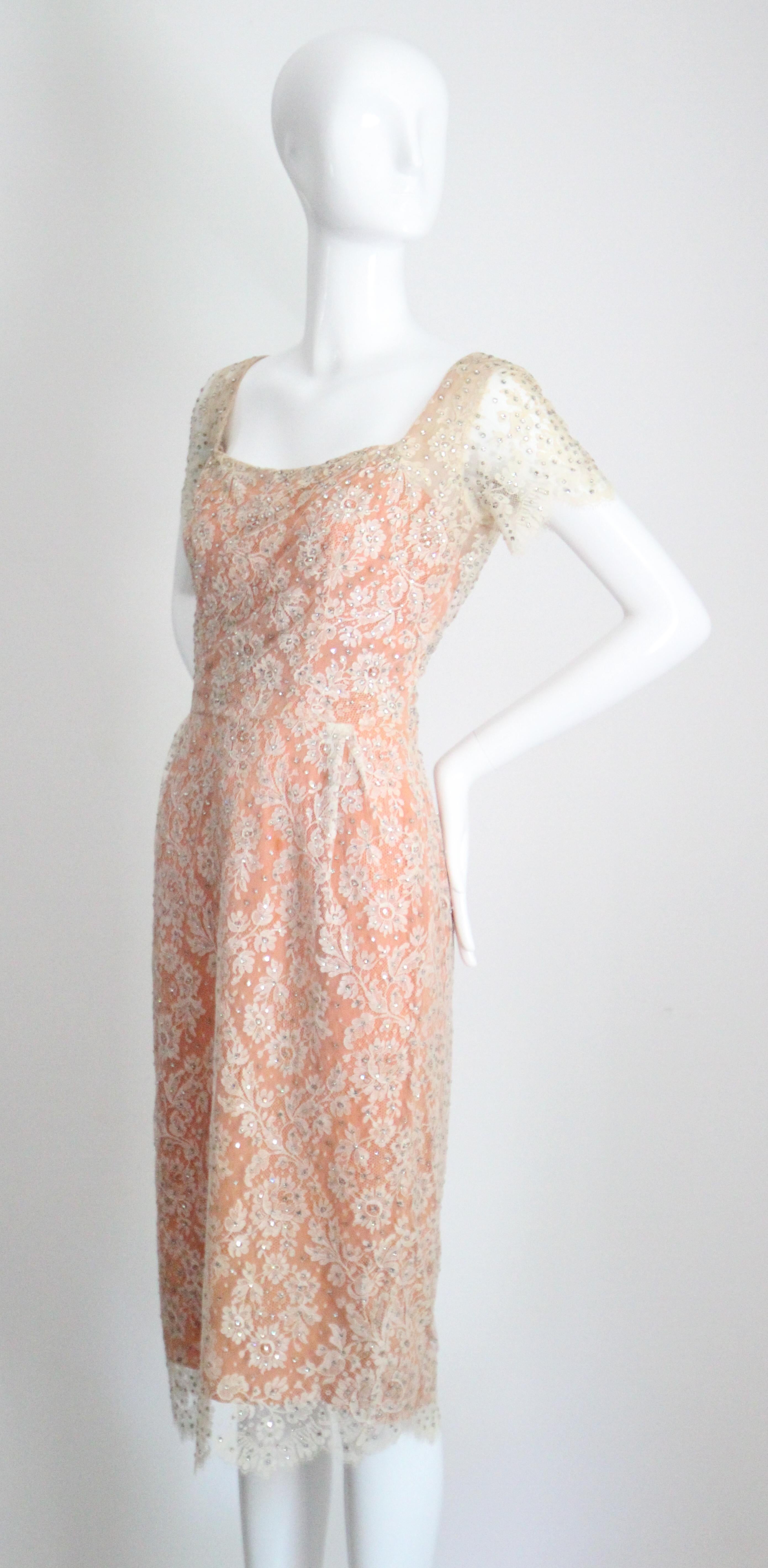 Abito vintage anni '50 di Howard Greer con pizzo e strass UK 8 US 4 in vendita 4
