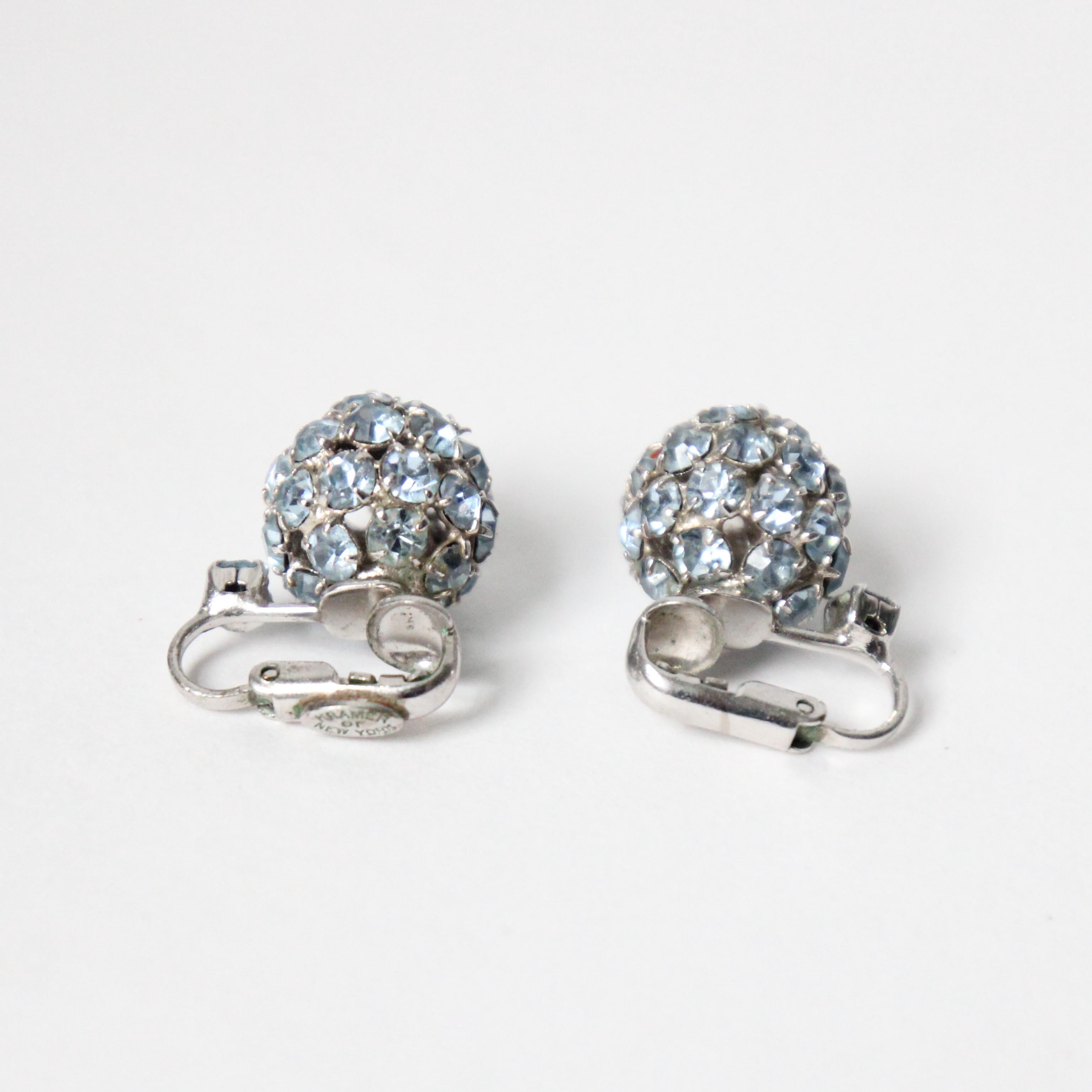 Vintage 1950's Ice Blue Rhinestone Kramer of New York Clip on Earrings For Sale 3