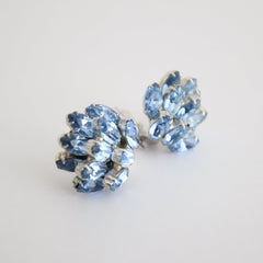 Vintage 1950's Ice Blue Weiss Clip on earrings Blue rhinestones Weiss Earrings