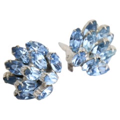 Vintage 1950's Ice Blue Weiss Clip on earrings Blue rhinestones Weiss Earrings