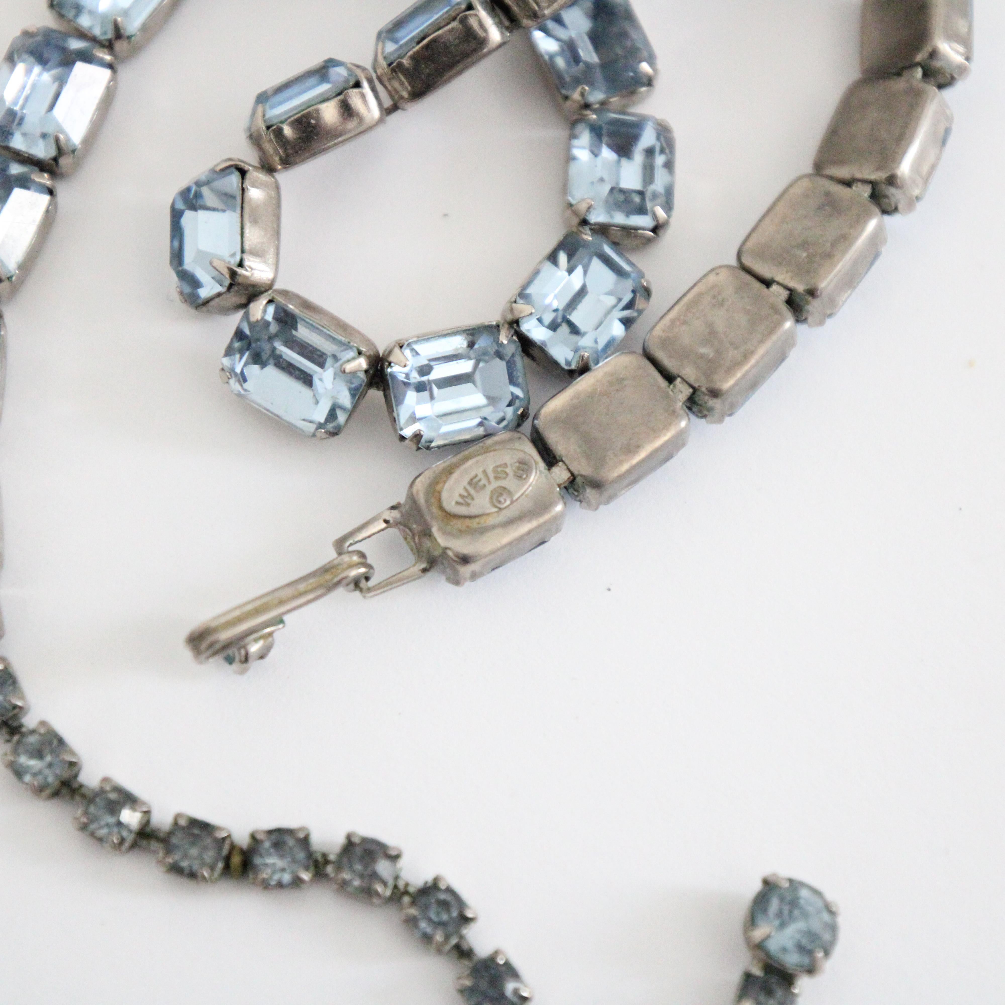 Vintage 1950's Ice Blue Weiss Rhinestone Choker Necklace 1950's Weiss Choker en vente 5