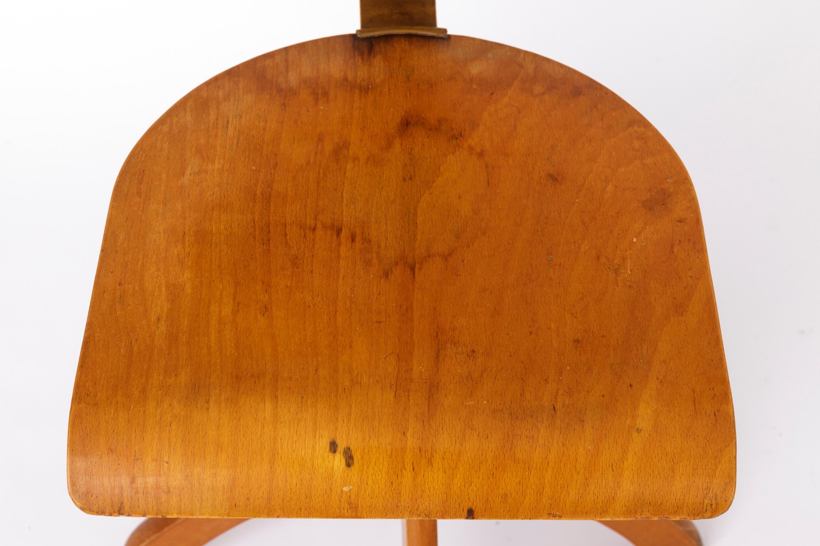 Silla industrial vintage años 50 - Taburete ajustable de fábrica alemana, madera de haya Alemán en venta